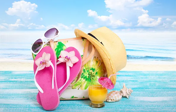 Картинка пляж, лето, отдых, шляпа, бассейн, очки, summer, beach