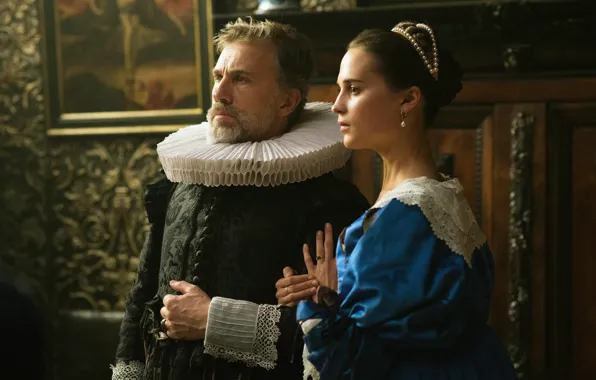 Cinema, girl, dress, woman, man, movie, film, Christoph Waltz