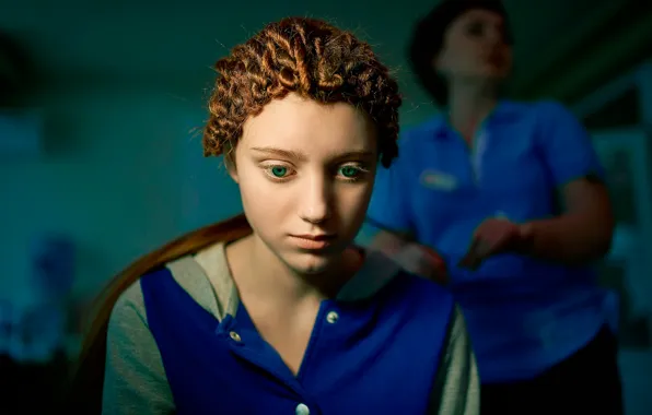 Взгляд, девушка, кукла, косички, бирюза, facial expression, отстранённость