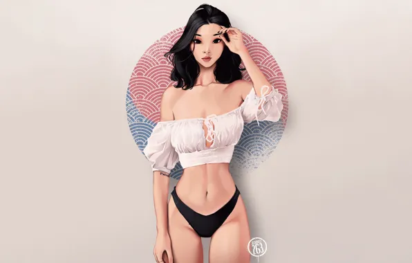Девушка, Минимализм, Стиль, Азиатка, Girl, Арт, Art, Фигура
