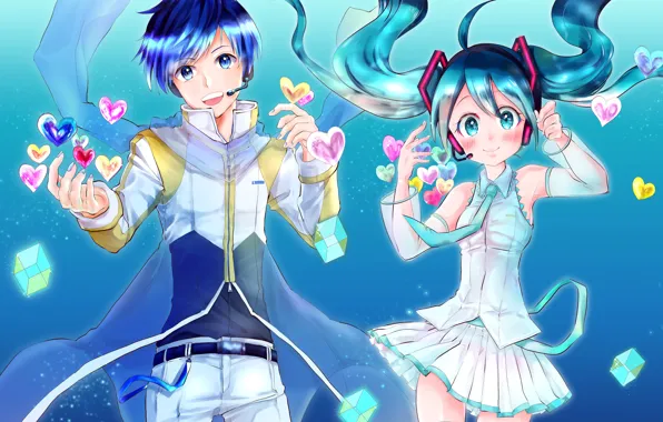Девушка, парень, двое, Hatsune Miku, Vocaloid, Вокалоид, Хатсуне Мику, Кайто