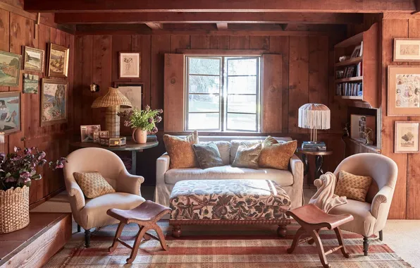 Дизайн, стиль, комната, гостиная, загородный деревянный дом, cozy living room