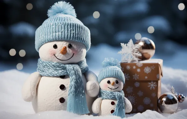 Зима, снег, Новый Год, Рождество, снеговик, happy, Christmas, night
