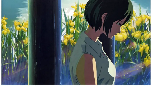 Парк, профиль, беседка, ирисы, kotonoha no niwa, сад изящных слов, yukari yukino, by makoto shinkai