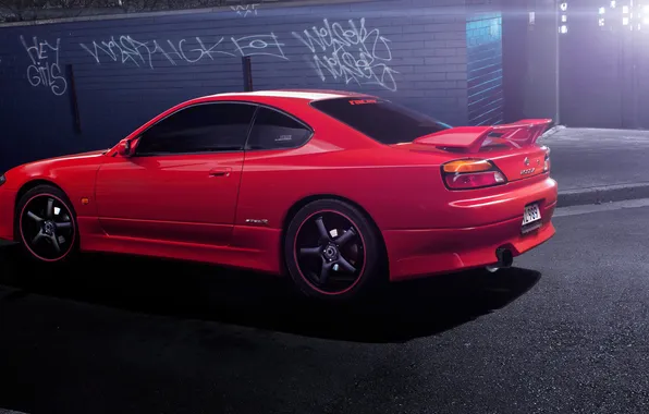 Картинка red, S15, Silvia, Nissan, блик, красная, ниссан, rear