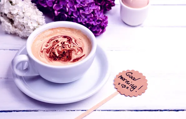 Картинка цветы, кофе, утро, чашка, flowers, cup, Good Morning, coffee