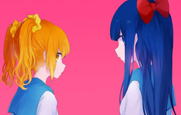 Аниме, Девочки, Pop team epic, Розовый фон