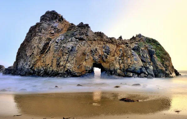 Пляж, скала, океан, арка, California, USА, Big Sur, Pfeiffer Beach