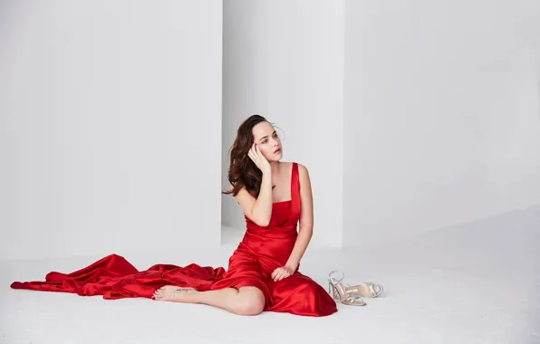Девушка, поза, фото, красное, платье, красивая, Dakota Johnson