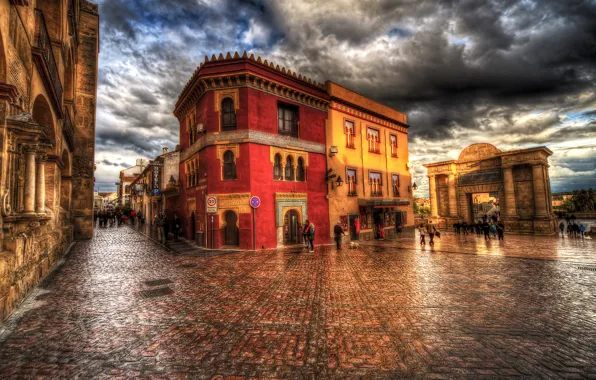 Небо, улица, HDR, площадь, Испания, Spain, Andalusia, Cordoba