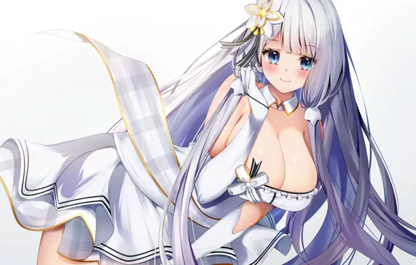 Girl, sexy, cleavage, long hair, dress, boobs, anime, blue eyes