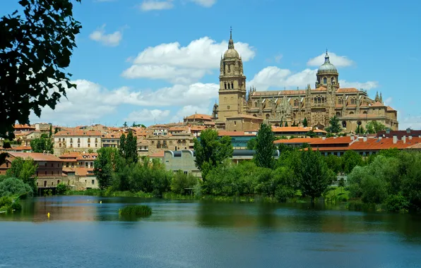 Город, река, фото, дома, Испания, Salamanca