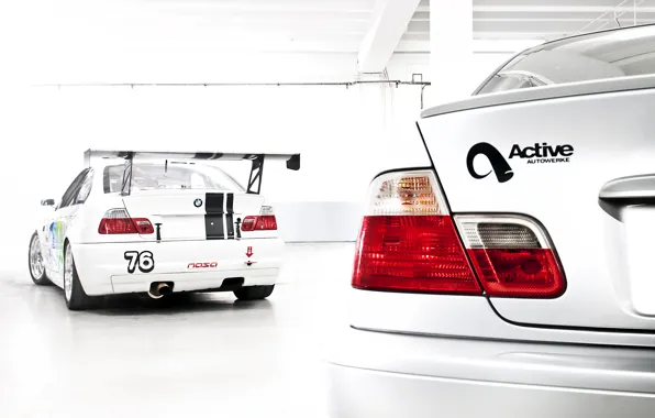 Картинка белый, бмв, BMW, white, E46, race car, задние фонари