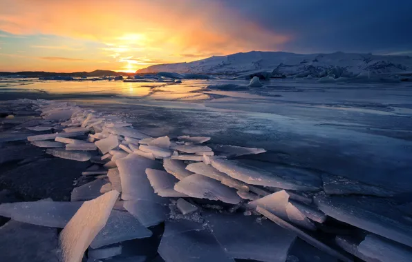 Картинка Winter, Landscapes, Iceland, Ice, Glacier, Sunsets, Freeze