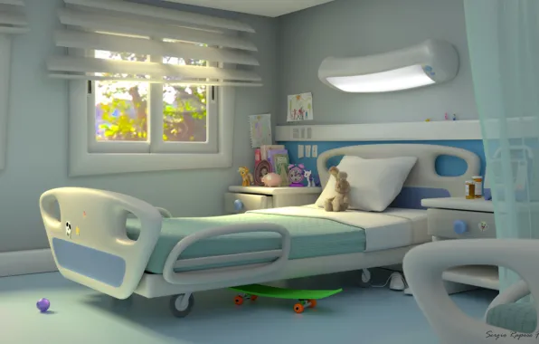 Игрушки, кровать, помещение, палата, hospital