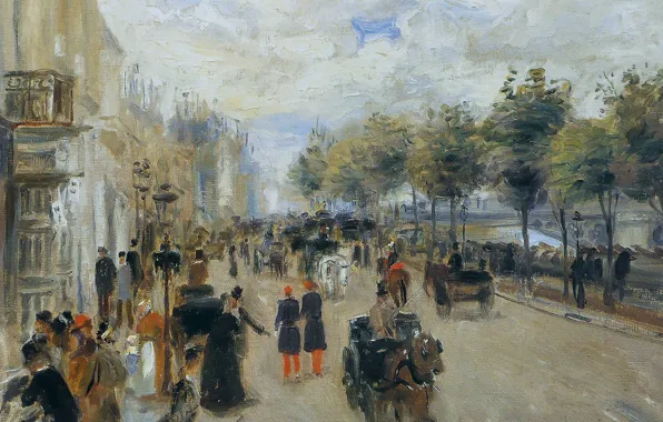 Люди, дома, картина, городской пейзаж, Пьер Огюст Ренуар, Pierre Auguste Renoir, Париж. Набережная Малаке