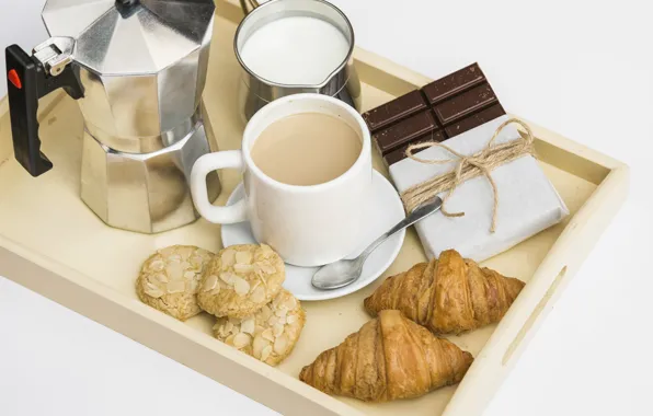 Чай, шоколад, завтрак, молоко, выпечка, chocolate, milk, tea