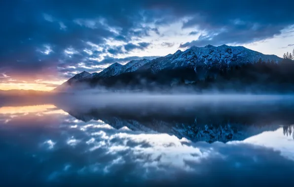 Wasser, Karwendel, Nebel, Barmsee, Mittenwald