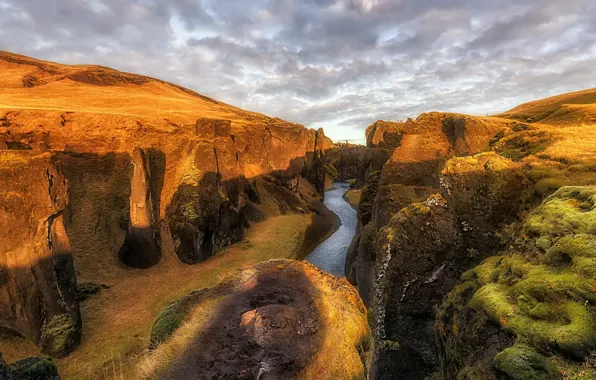 Картинка рассвет, утро, каньон, Iceland, Fjadrargljufur, Ислпндия