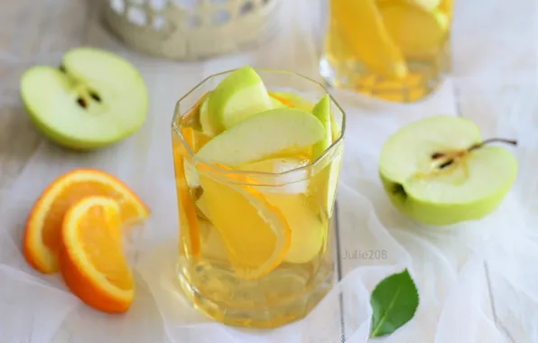 Яблоко, апельсин, напиток, лимонад