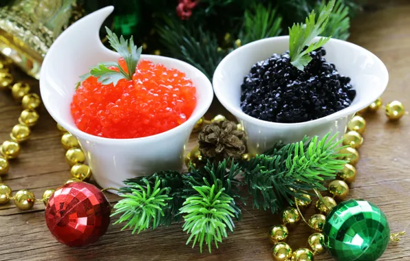 Картинка шарики, елка, еда, черная, Новый год, бусы, красная, роскошь