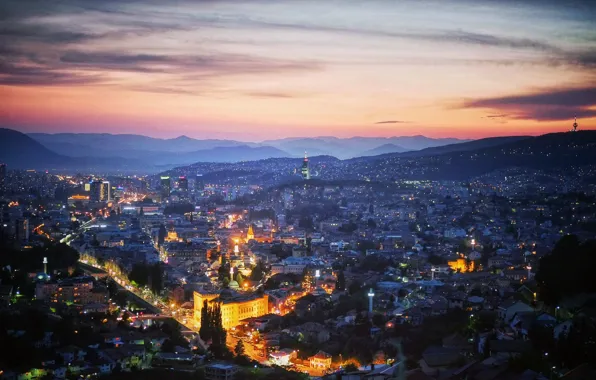 Небо, закат, горы, sky, sunset, Босния и Герцеговина, Bosnia and Herzegovina, Балканы