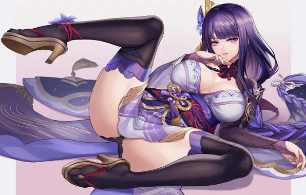 Girl, sexy, pantsu, cleavage, panties, thighhighs, long hair, dress