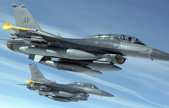 Картинка истребители, пара, кабина, F-16, Fighting Falcon, пилоты, «Файтинг Фалкон»