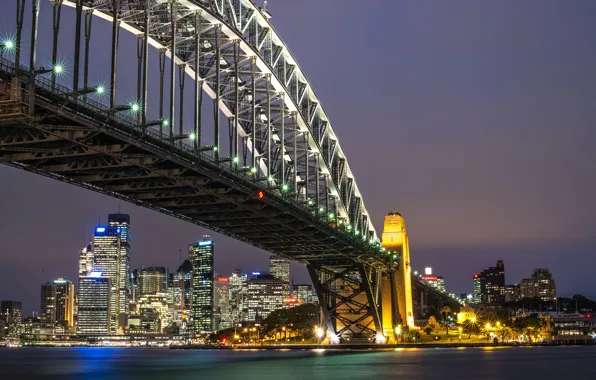 Мост, Австралия, Сидней, ночной город, Australia, Sydney Harbour Bridge