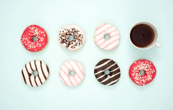 Кофе, завтрак, пончики, Colorful, Donut, Consumption