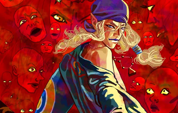 Арт, лица, Аниме, парень, Anime, демоны, Mononoke, Kusuriuri