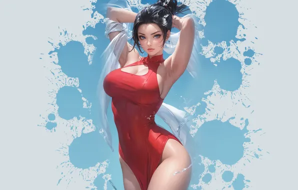 Girl, hot, sexy, brown hair, boobs, anime, asian, swimsuit
