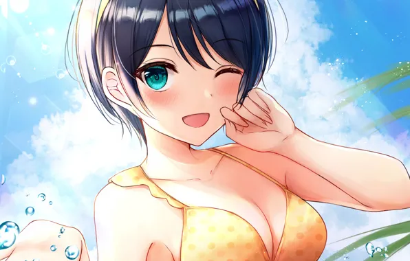 Girl, sexy, cleavage, boobs, anime, beautiful, short hair, pretty