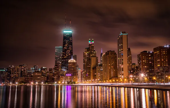 Ночь, Чикаго, Небоскребы, USA, Chicago, skyline, urban, nightscape