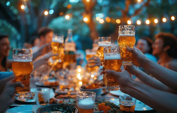 Beer, friends, celebrate, toasting