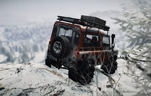 HDR, Land Rover, Wood, Winter, Snow, Truck, Game, Defender
