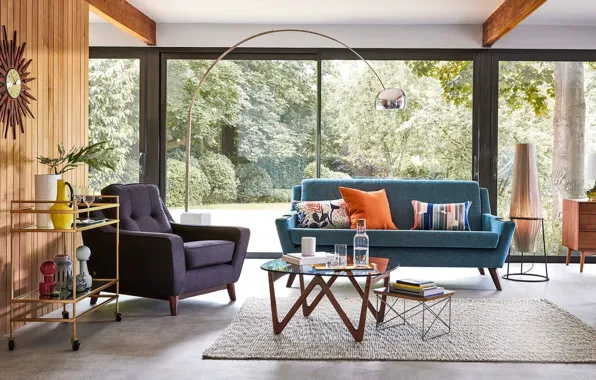 Стиль, интерьер, гостиная, mid-century modern