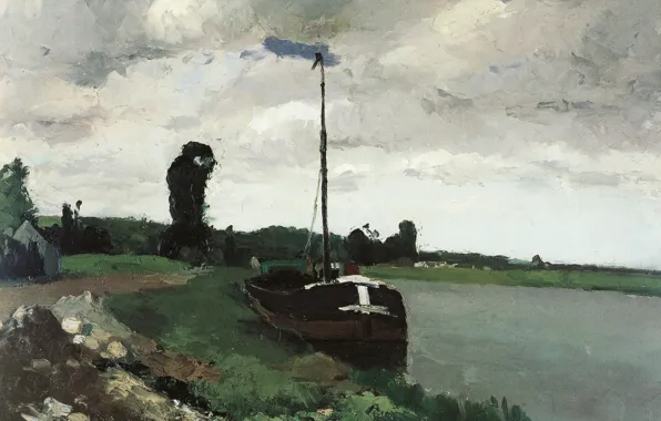 Пейзаж, картина, Камиль Писсарро, Берега Реки. Понтуаз