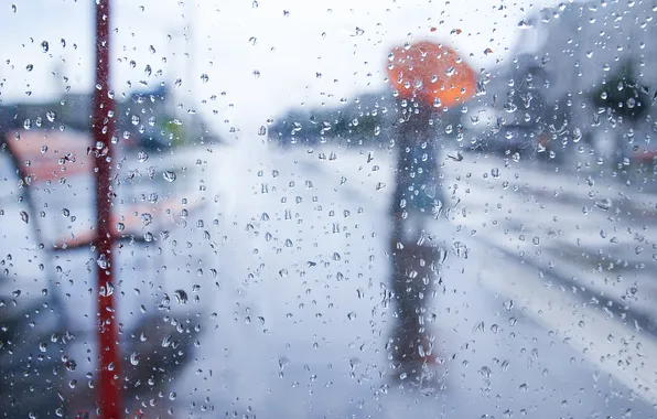 Стекло, девушка, дождь, настроение, зонт