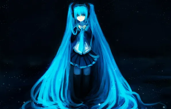 Девушка, звезды, арт, галстук, vocaloid, hatsune miku, вокалоид, Urami