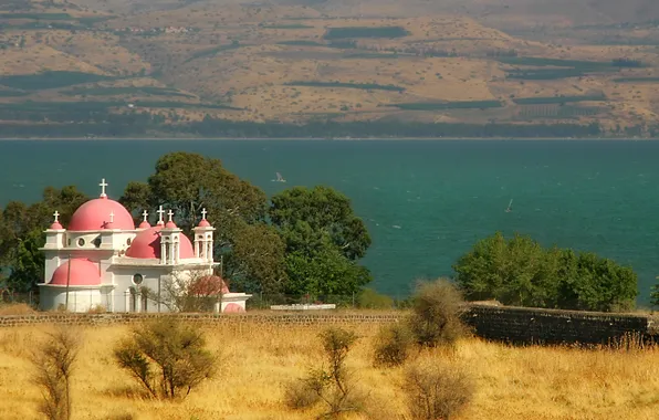 Картинка море, храм, Sea of Galilee