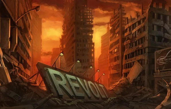 Картинка здания, арт, разруха, Revolt, by Real SonkeS