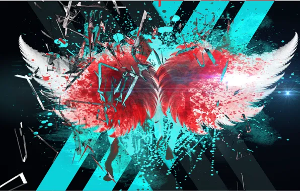 Blood, glass, line, wings, broken glass