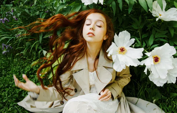 Цветы, рыжая, Анна, закрытые глаза, Marie Dashkova