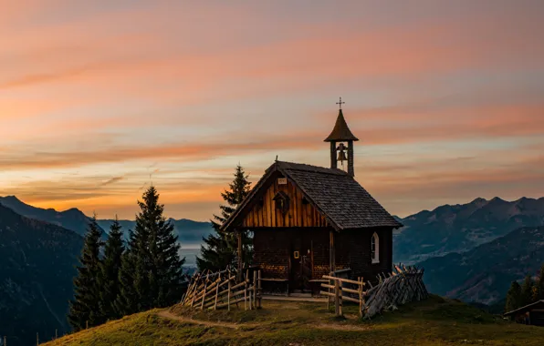 Картинка горы, Австрия, Альпы, церковь, kirche