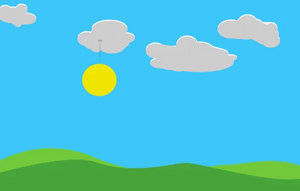 Картинка небо, трава, солнце, облака, природа, абстракция, холмы, светильник