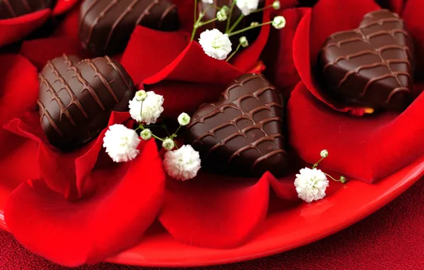 Любовь, праздник, сердце, шоколад, розы, сердца, конфеты, love