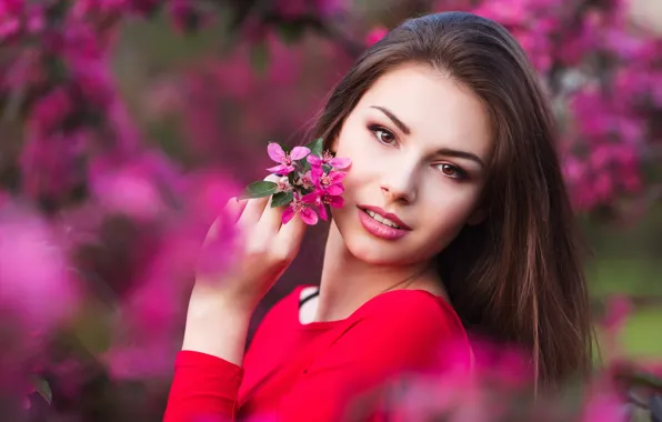 Девушка, цветы, красота, весна, сад, woman, young, beautiful