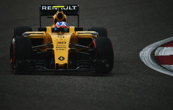 Картинка Поворот, Renault, Сумерки, Formula 1, Jolyon Palmer