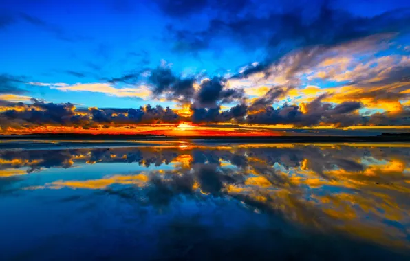 Картинка море, облака, закат, отражение, Новая Зеландия, New Zealand, Пролив Кука, Манакау
